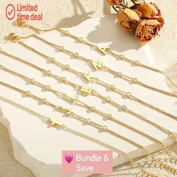 Gold Plated Initial Cross Bracelet Set Adjustable 8.5 Inches - Picture 8 of 8